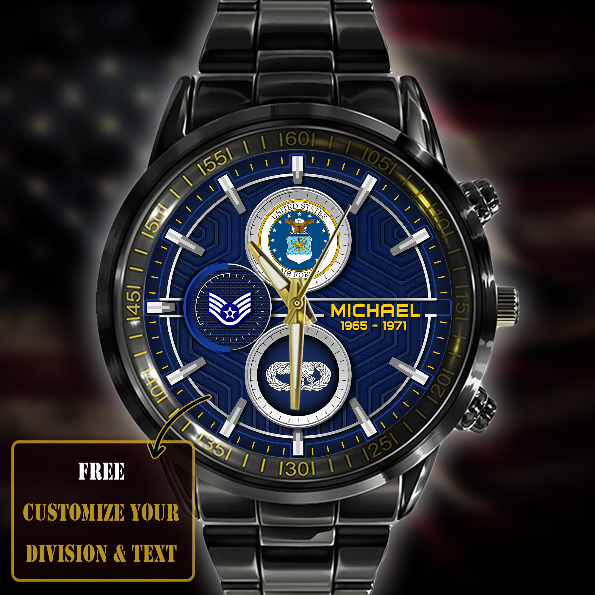 customized usaf badge ss5 black stainless steel watch plw8m