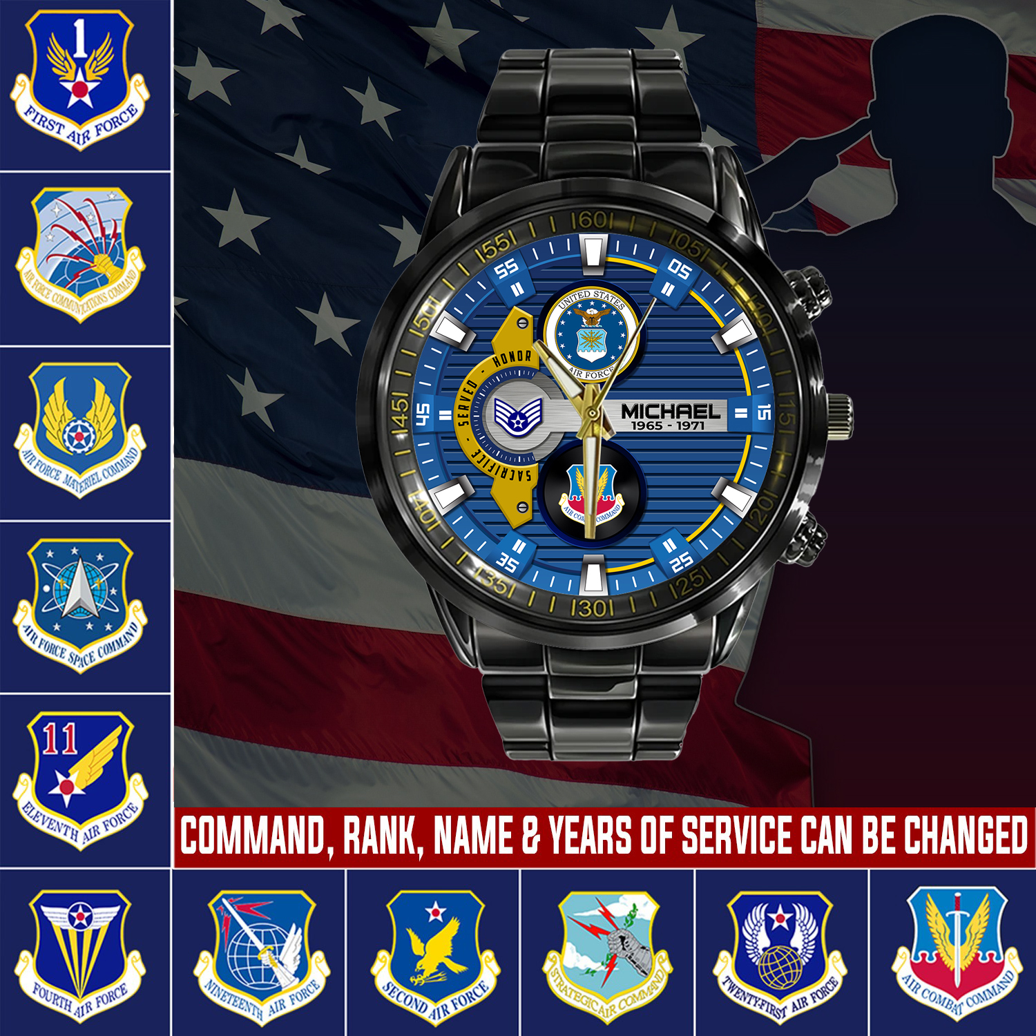 customized usaf command ss4 black stainless steel watch jjgzu