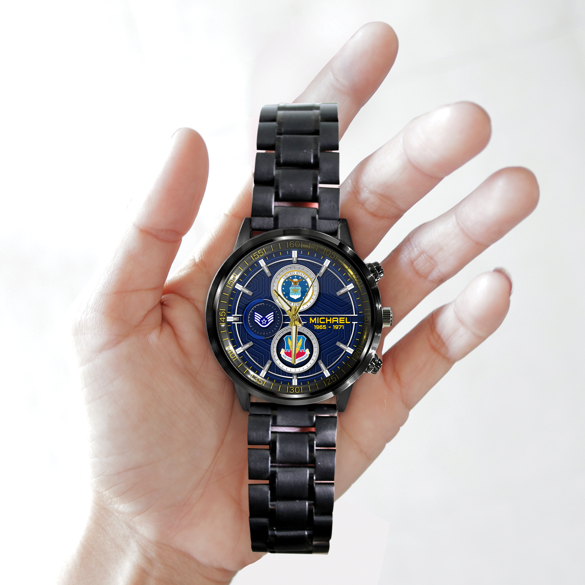 customized usaf command ss5 black stainless steel watch 4l3mm