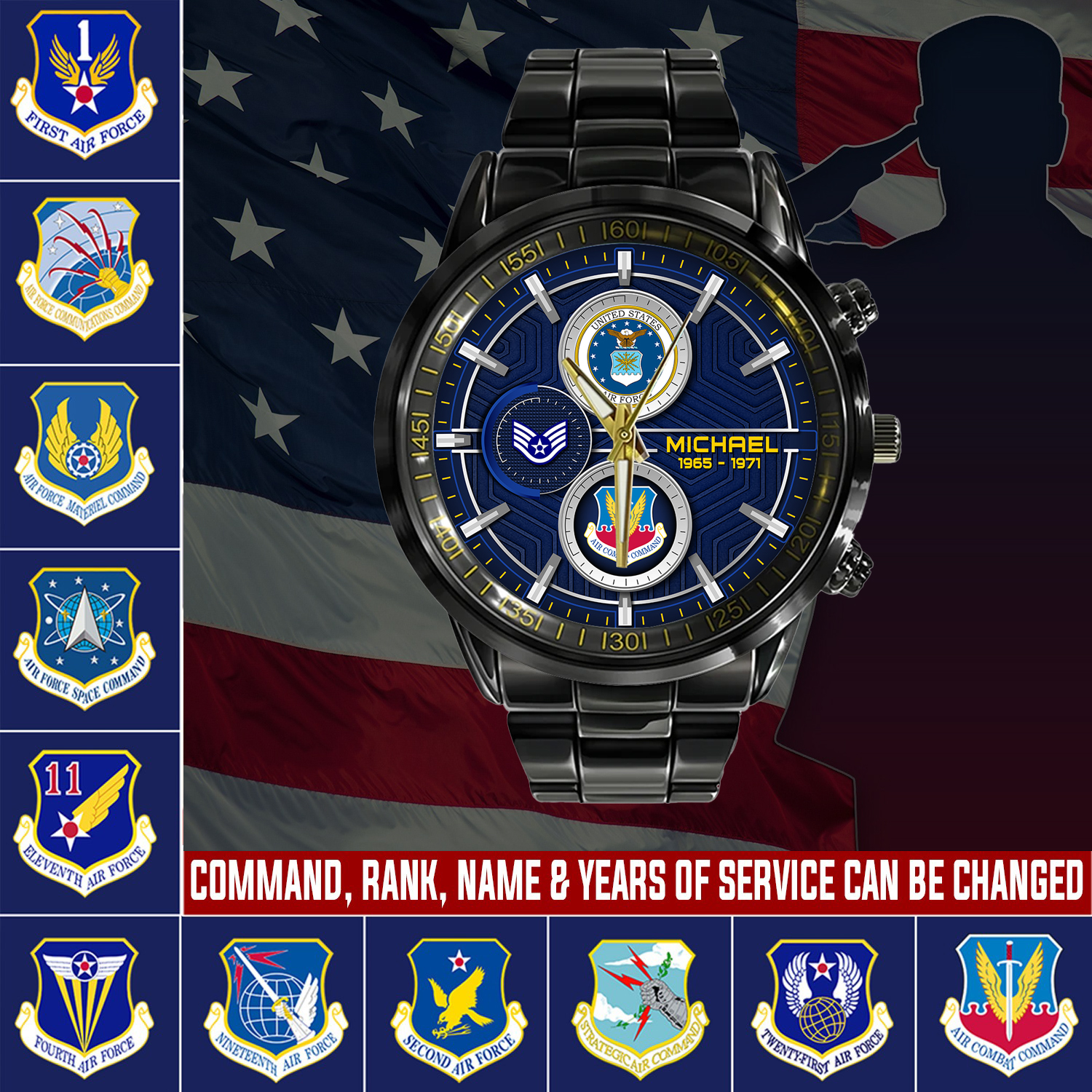 customized usaf command ss5 black stainless steel watch g9zyz