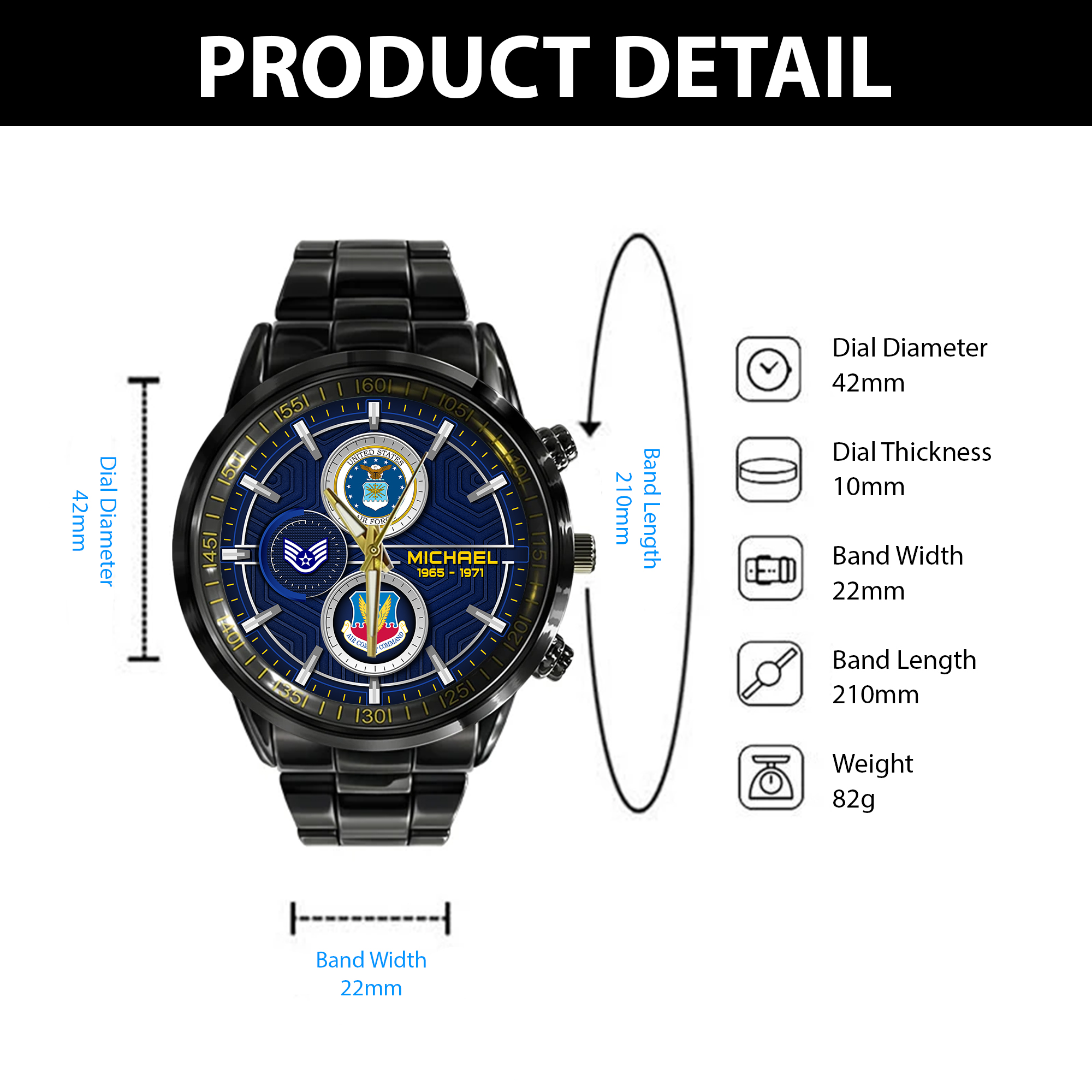 customized usaf command ss5 black stainless steel watch th2qi