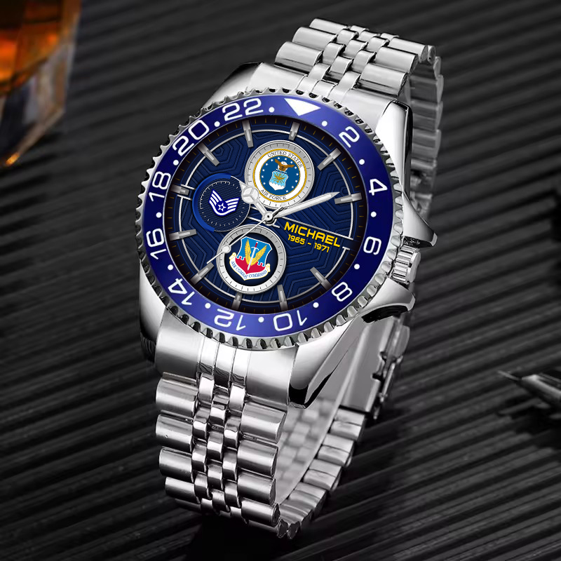 customized usaf command ss5 silver classic stainless steel watch h4jlb