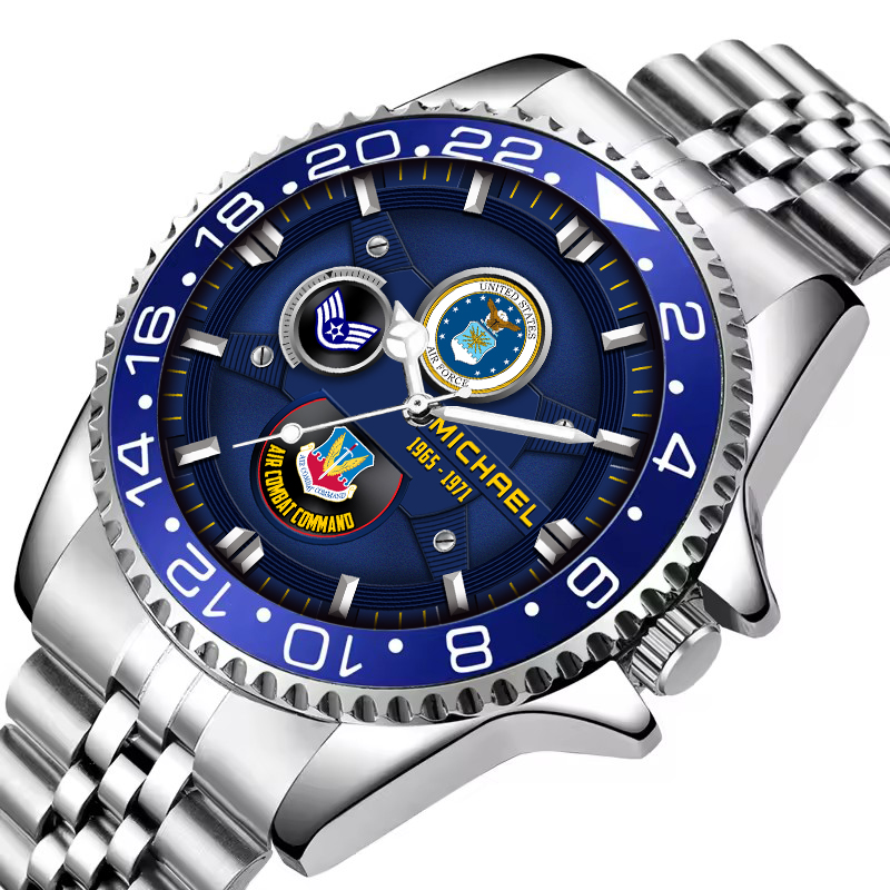 customized usaf command ss6 silver classic stainless steel watch g6qjr