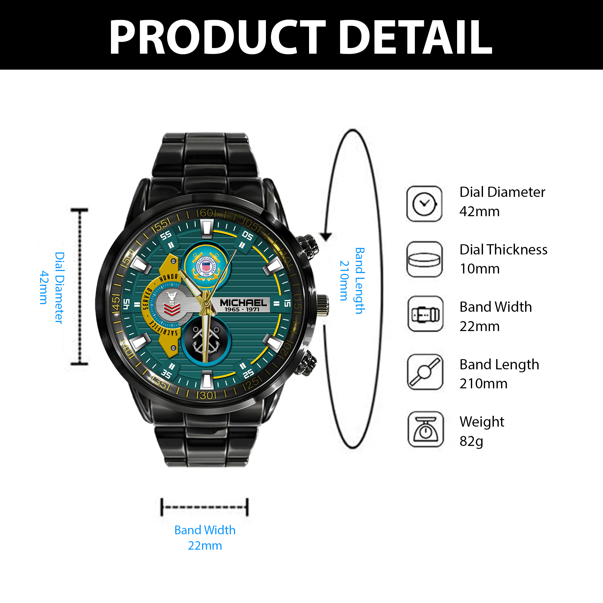 customized uscg rating ss4 black stainless steel watch avjol