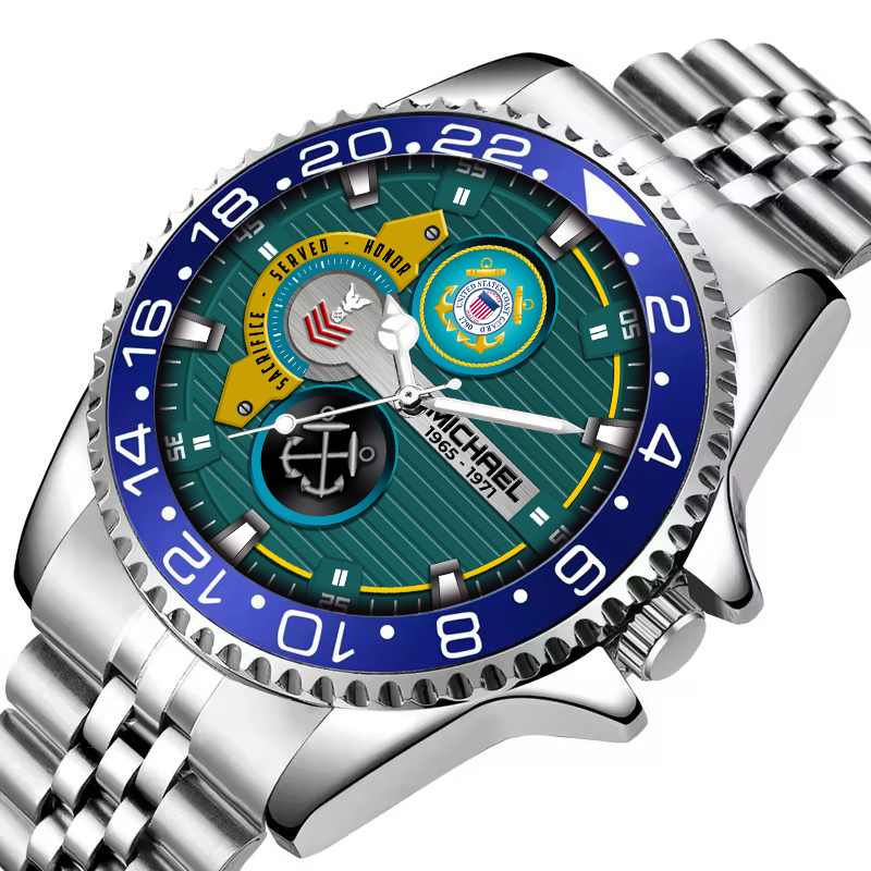 customized uscg rating ss4 silver classic stainless steel watch r71pz