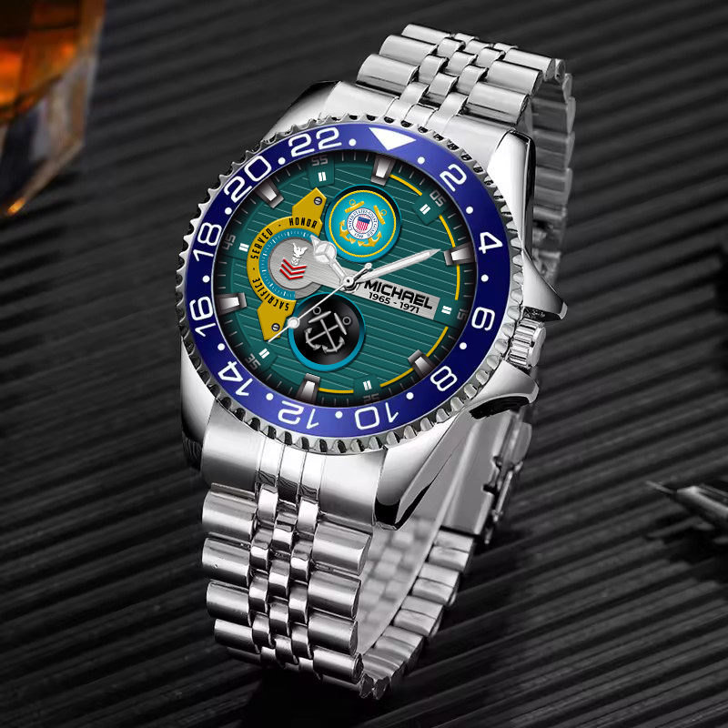 customized uscg rating ss4 silver classic stainless steel watch zjot7