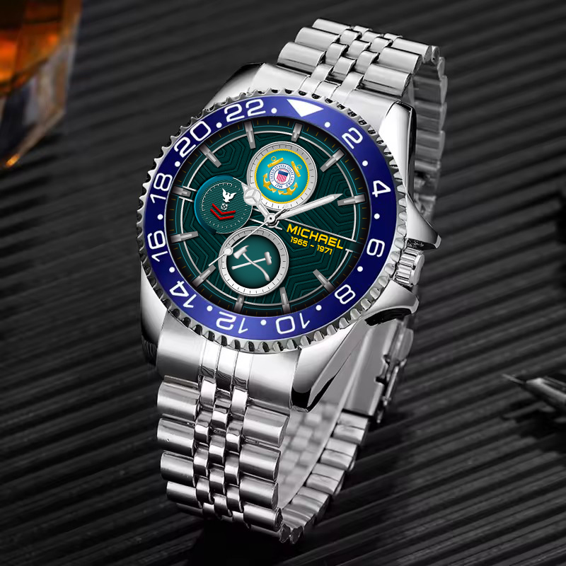 customized uscg rating ss5 silver classic stainless steel watch 0spy3