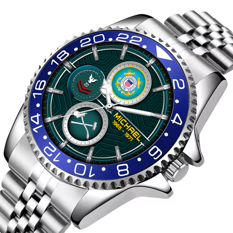 customized uscg rating ss5 silver classic stainless steel watch w2pmv