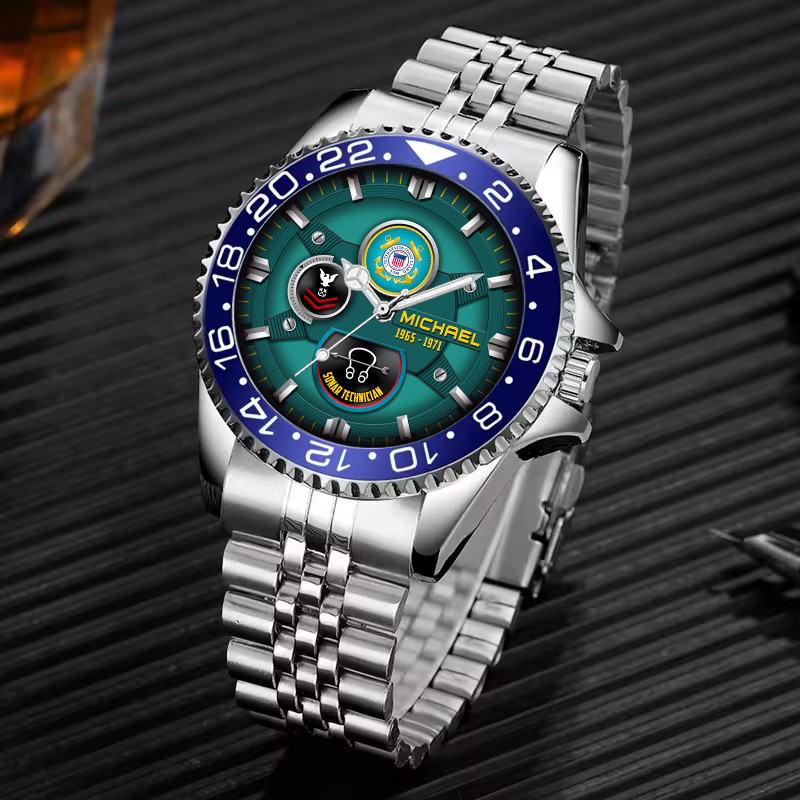 customized uscg rating ss6 silver classic stainless steel watch tqpro