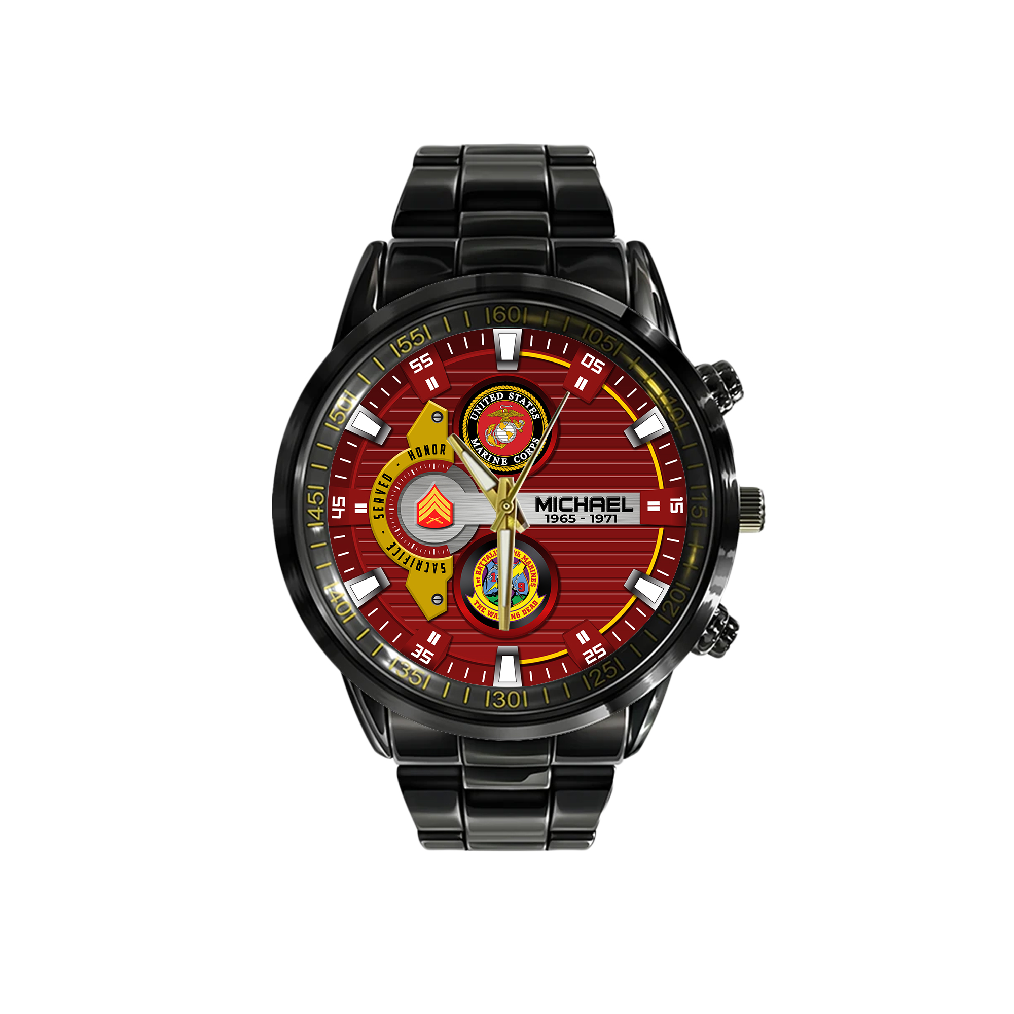 customized usmc battalions ss4 black stainless steel watch bwqmc