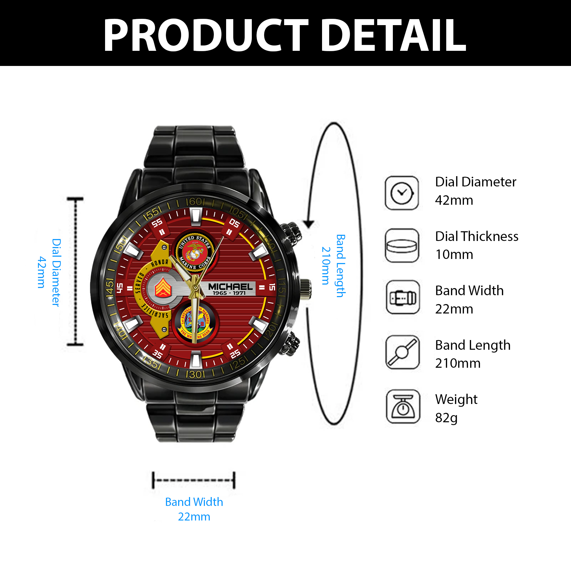 customized usmc battalions ss4 black stainless steel watch j1rxz