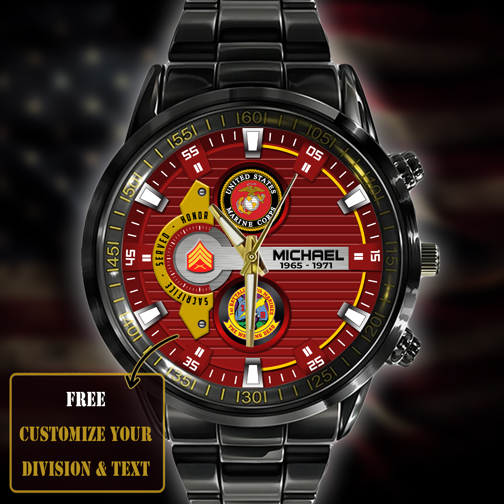 customized usmc battalions ss4 black stainless steel watch vds5y