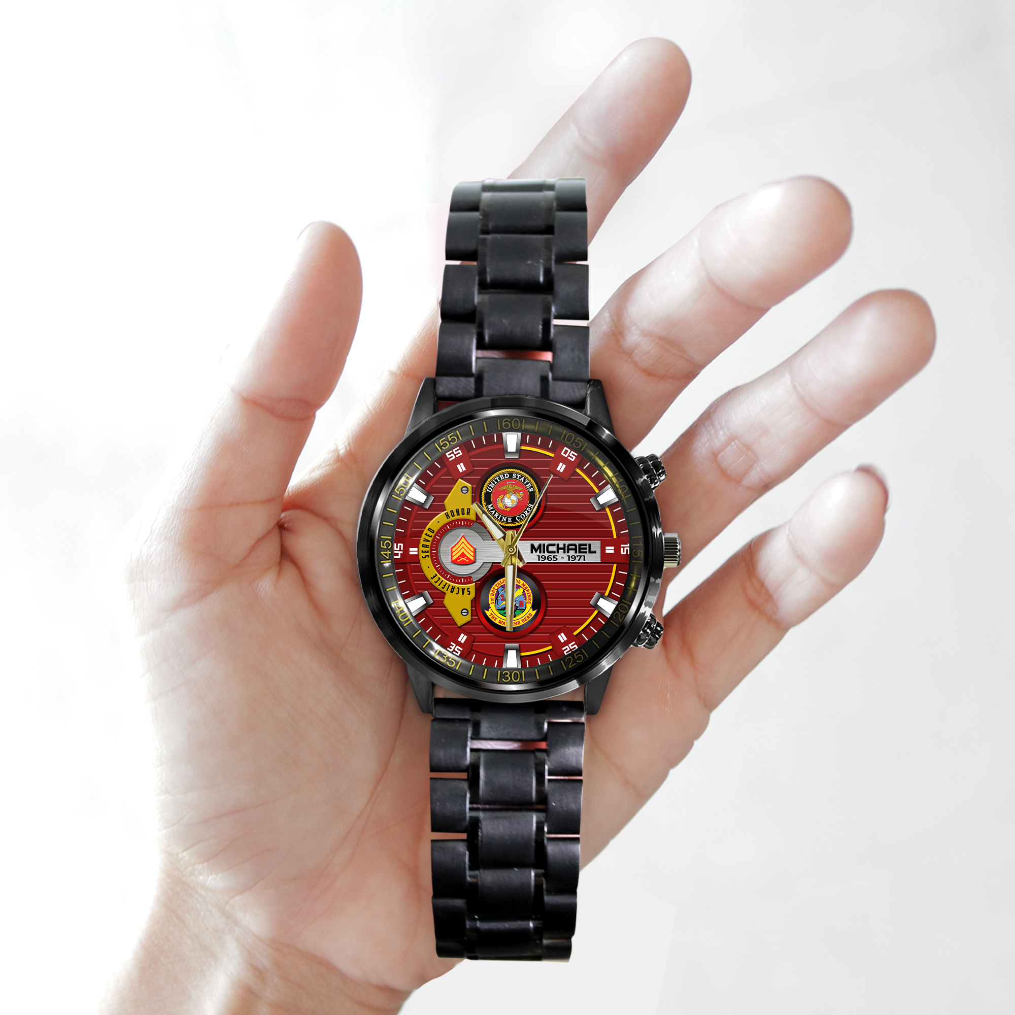 customized usmc battalions ss4 black stainless steel watch zkwrs