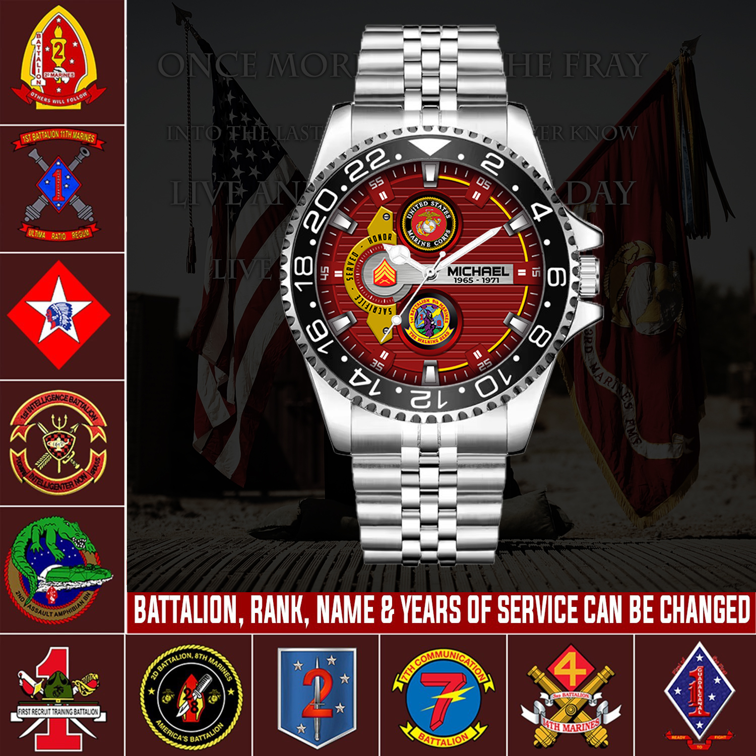 customized usmc battalions ss4 silver classic stainless steel watch gtviu