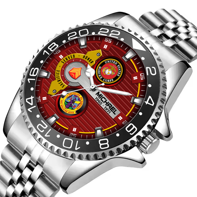 customized usmc battalions ss4 silver classic stainless steel watch lk6zp