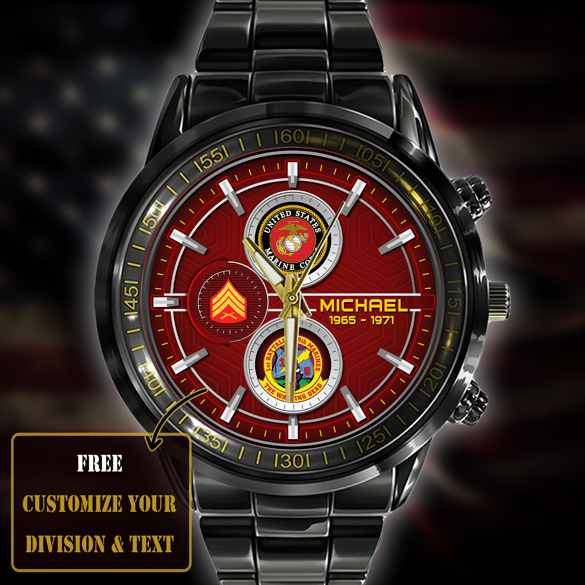 customized usmc battalions ss5 black stainless steel watch 7nig4