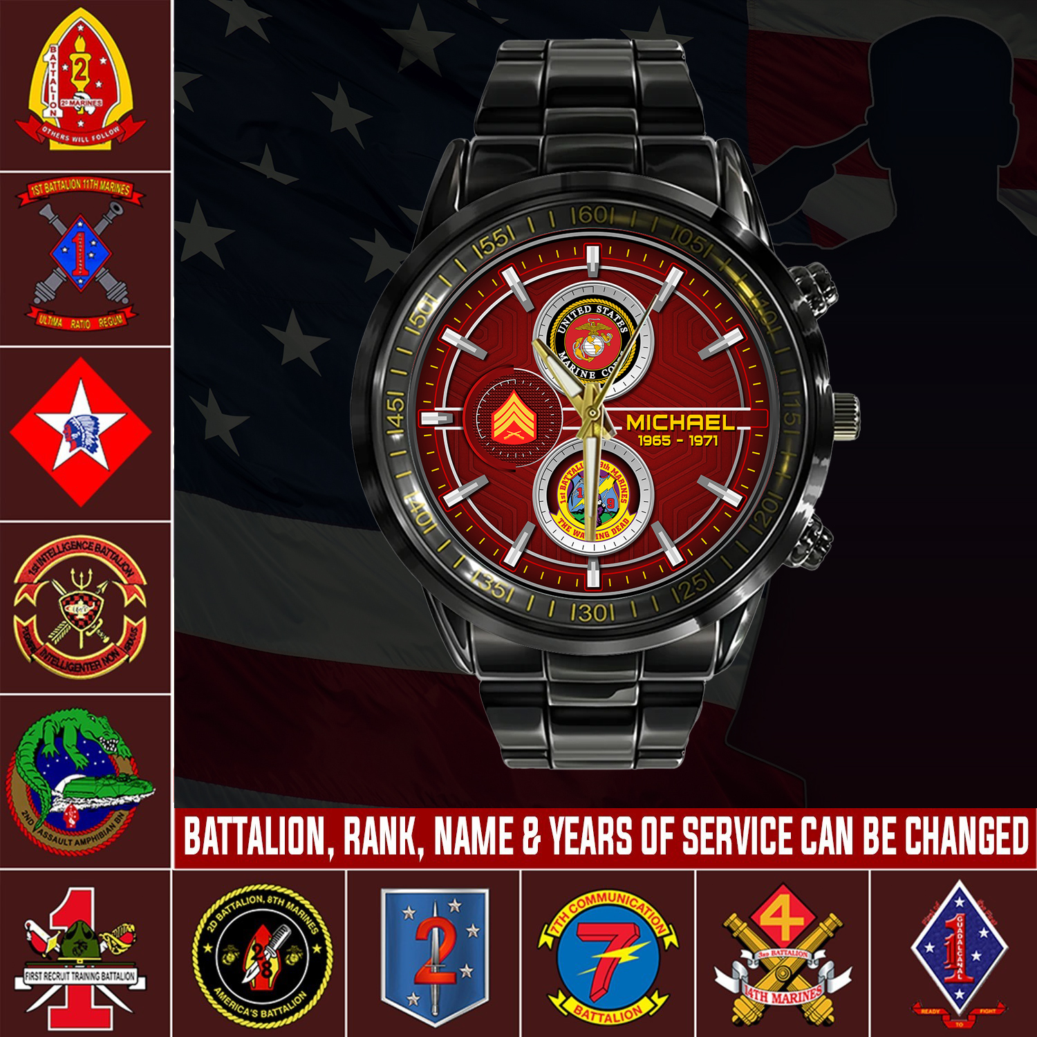 customized usmc battalions ss5 black stainless steel watch qzahz