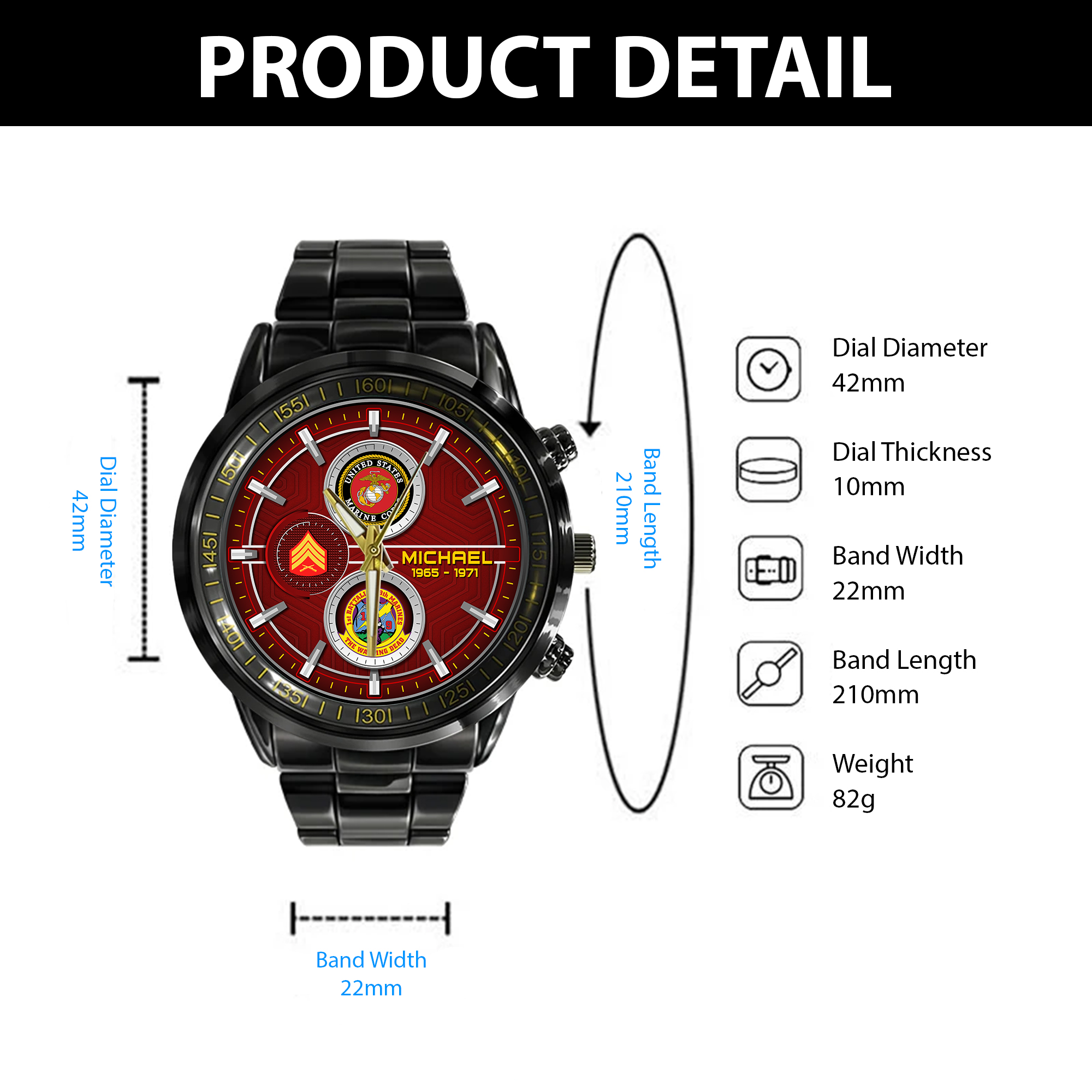 customized usmc battalions ss5 black stainless steel watch xpsbk