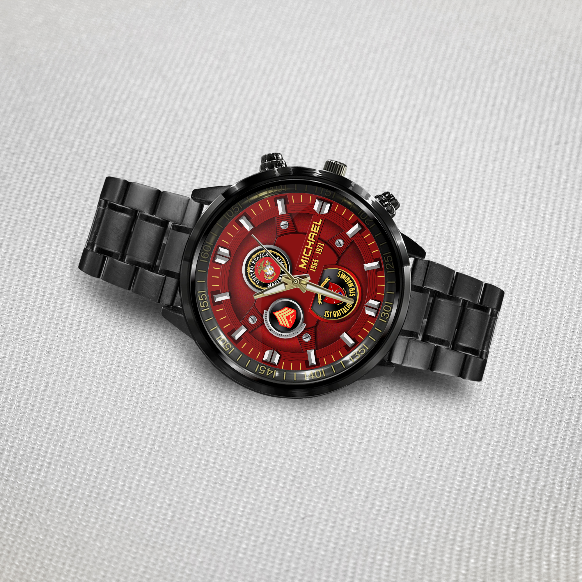 customized usmc battalions ss6 black stainless steel watch fimgx